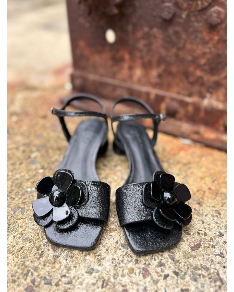 Sandales petit talon noir fleur - ZINDA