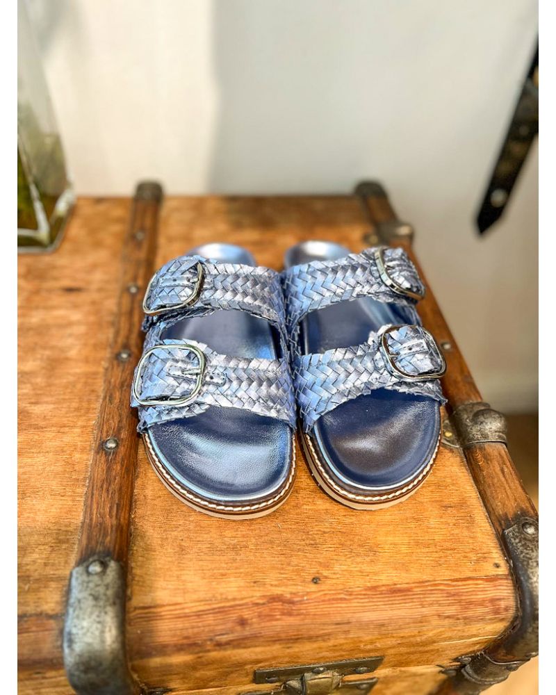 Mules birk cuir tressé bleu - INUOVO