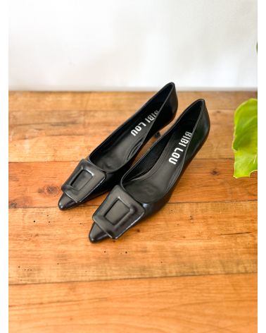 Escarpins rétro boucle cuir noir - BIBILOU