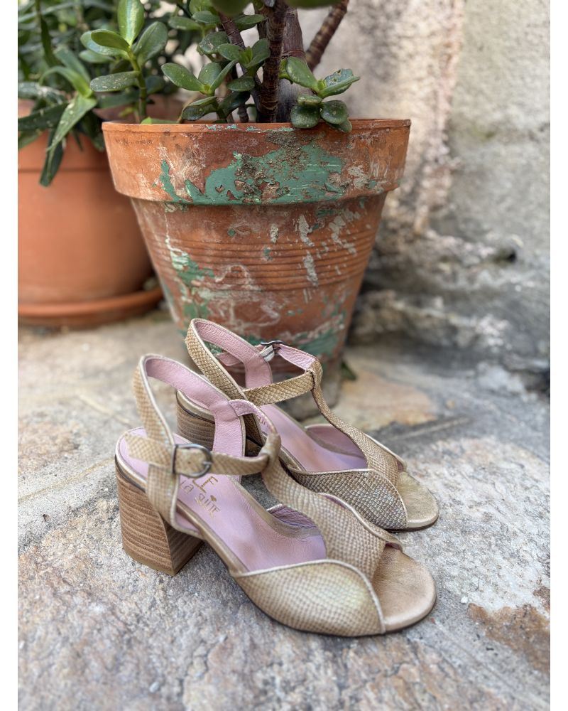 Sandales talon beige doré - LITTLE LA  SUITE