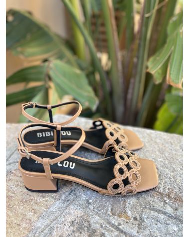Sandales talon petits ronds camel - BIBILOU