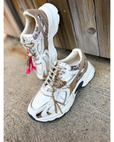 Baskets semelle épaisse DALIA blanc or - GIO+