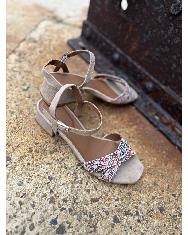 Sandales petit talon beige rouge - ZOI