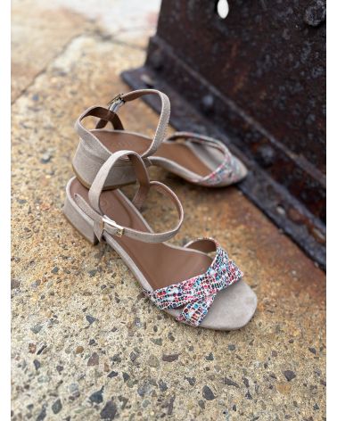 Sandales petit talon beige rouge - ZOI