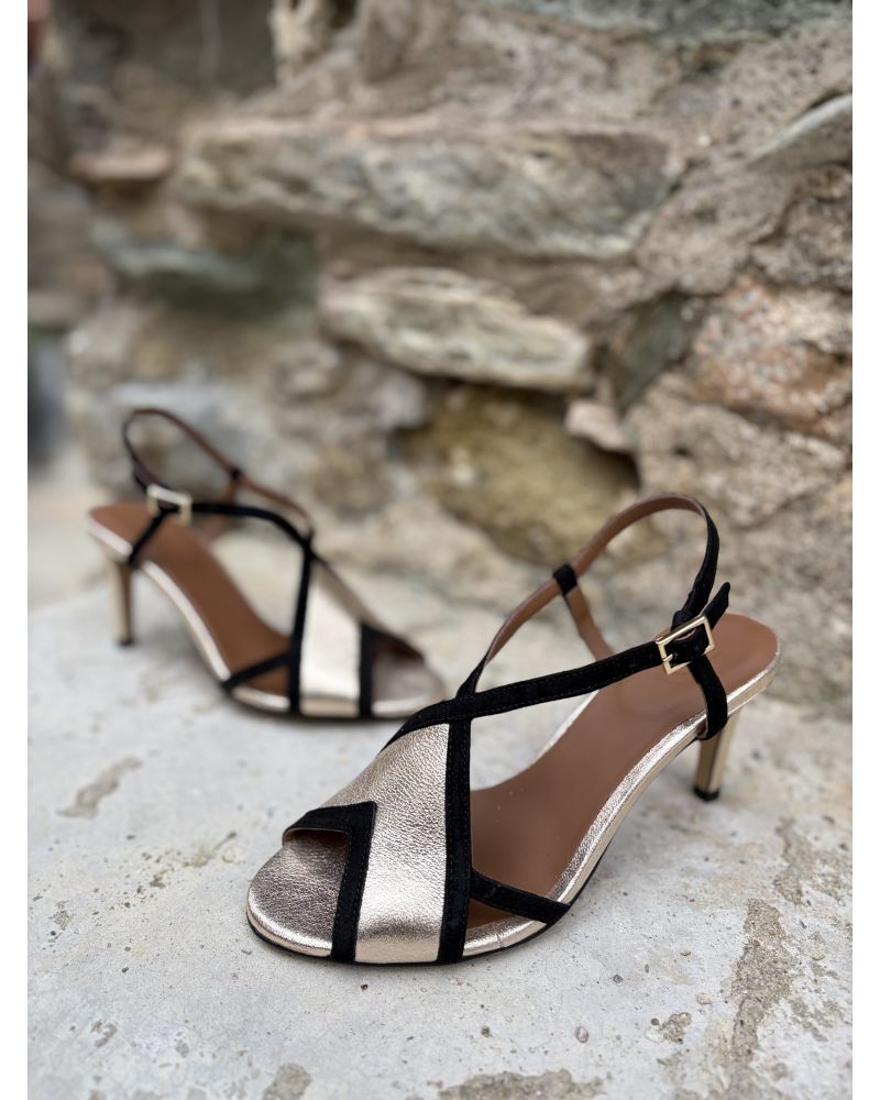 Sandales talon  champagne et noir -  ZOI