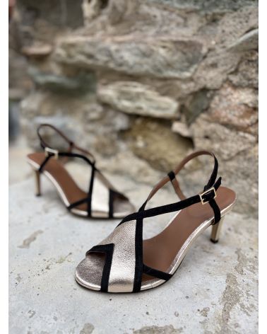 Sandales talon  champagne et noir -  ZOI