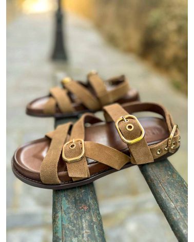 Sandales birk lanières boucle marron clair - INUOVO