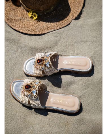 Mules raphia bijou crème - FIORINA