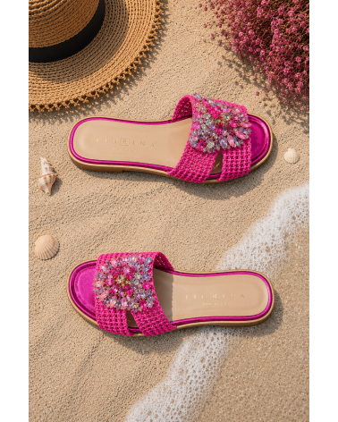 Mules raphia bijou fuchsia - FIORINA