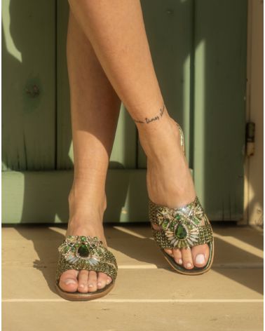 Mules raphia bijou vert  - FIORINA