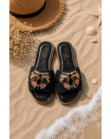 Mules raphia bijou noir  - FIORINA