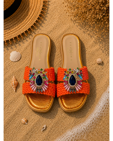 Mules raphia bijou orange - FIORINA