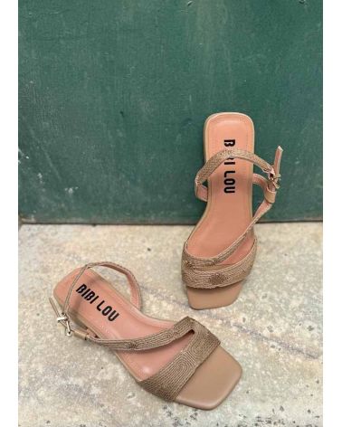 Sandales cuir et textile beige doré  - BIBILOU
