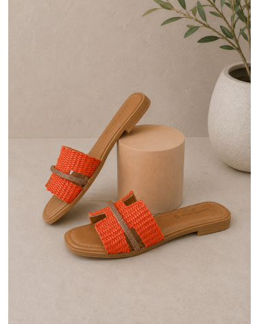 Mules raphia et cuir orange - SANDRO ROSI