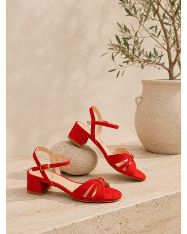Sandales petit talon JAIPUR nubuck rouge - UNISA