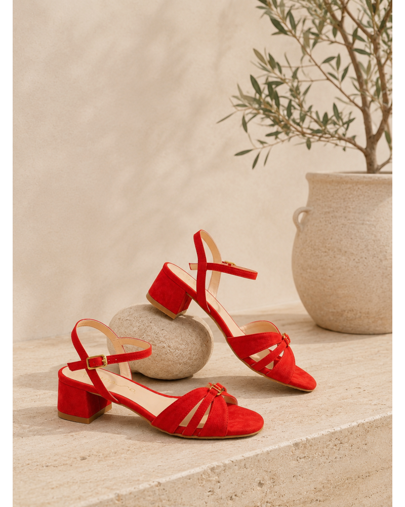 Sandales petit talon JAIPUR nubuck rouge - UNISA