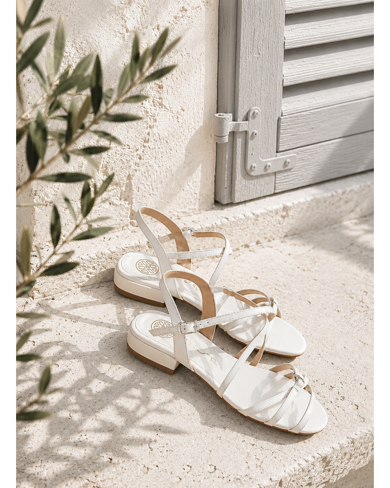 Sandales plates CERSI cuir blanc - UNISA