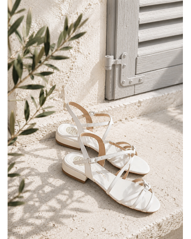 Sandales plates CERSI cuir blanc - UNISA