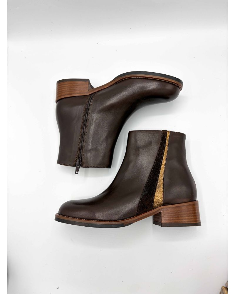 Bottines choco  liseret doré - LES VENUES