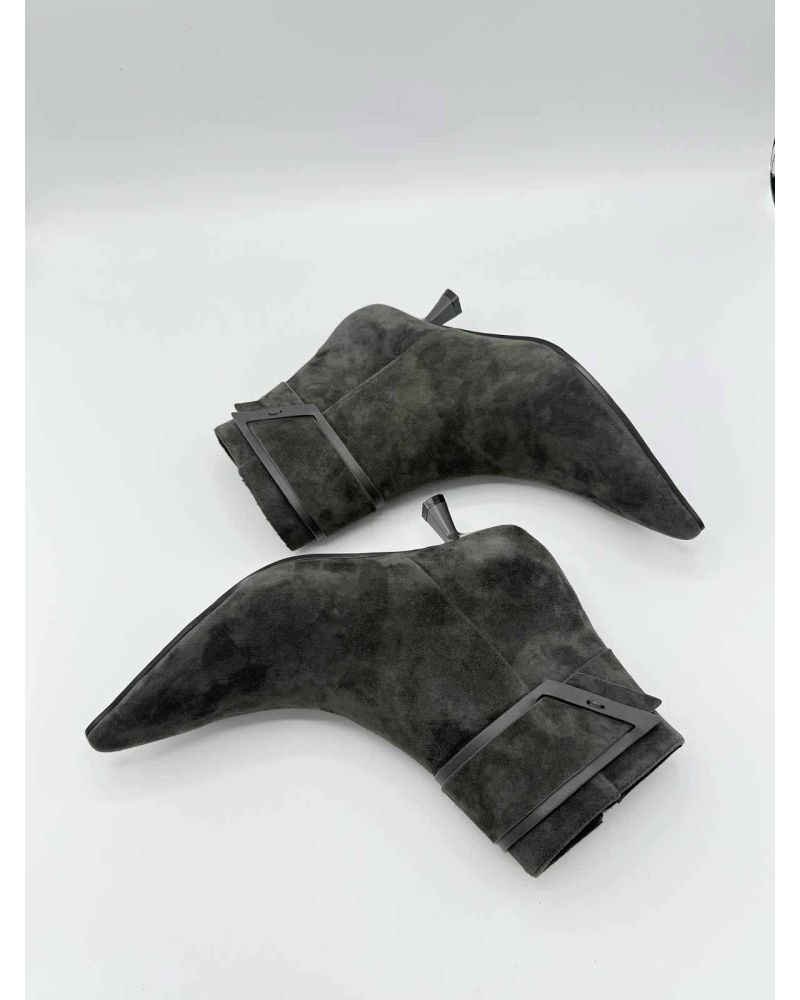 Bottines nubuck taupe talon bobine - BIBILOU