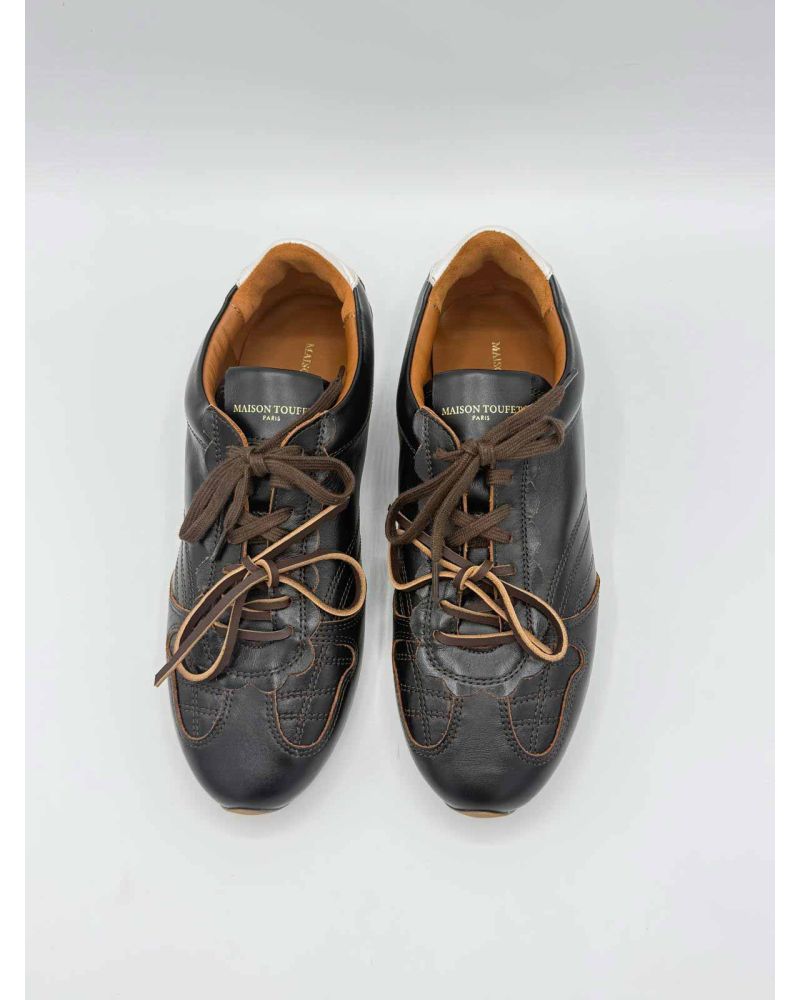 Baskets fines cuir vintage marron JULIETTE- MAISON TOUFET