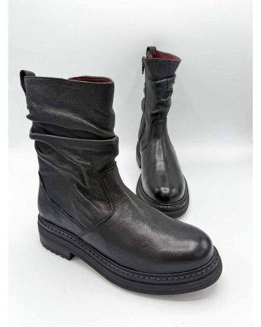 Bottines KALIA  cuir noir plissé - ALIWELL