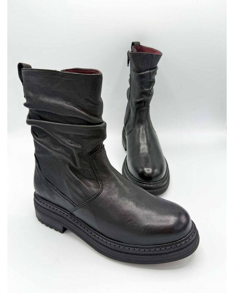 Bottines KALIA  cuir noir plissé - ALIWELL