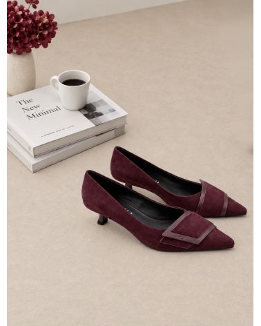 Escarpins talon bobine nubuck bordeaux - BIBILOU