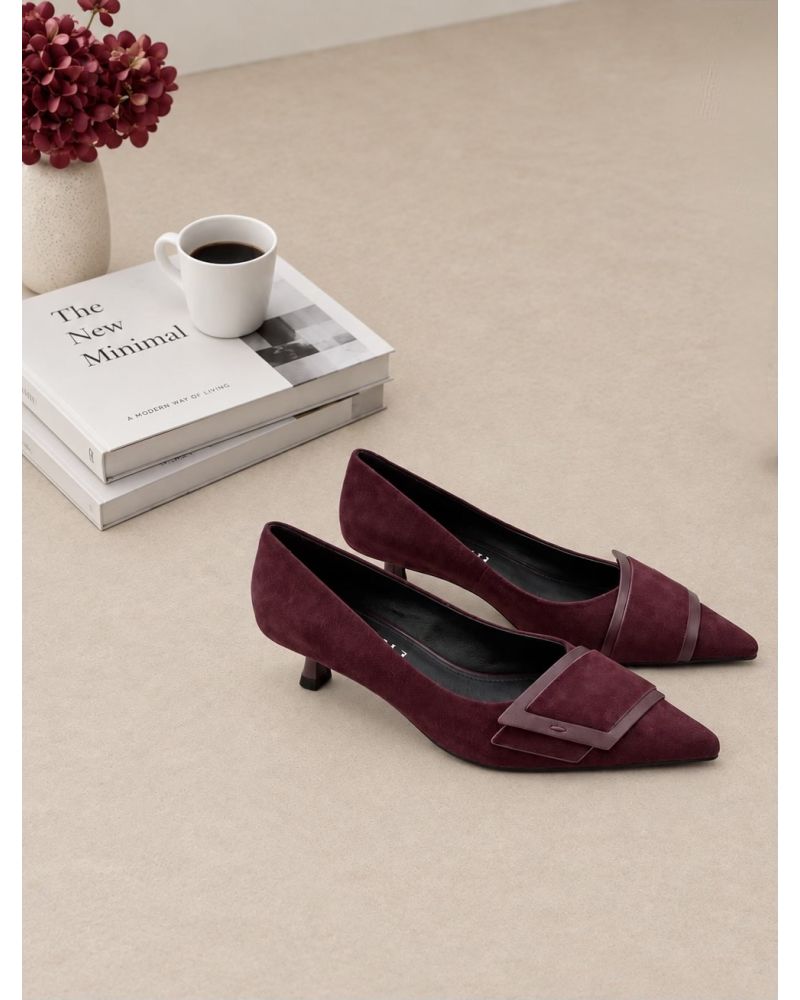 Escarpins talon bobine nubuck bordeaux - BIBILOU