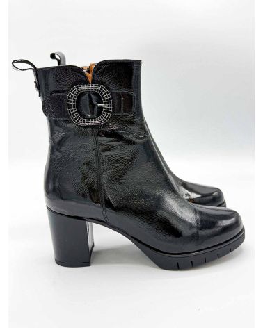 Bottines à talon FENAIN cuir verni noir - ROSE METAL