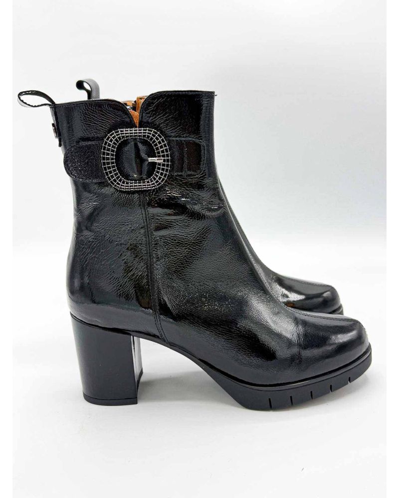 Bottines à talon FENAIN cuir verni noir - ROSE METAL
