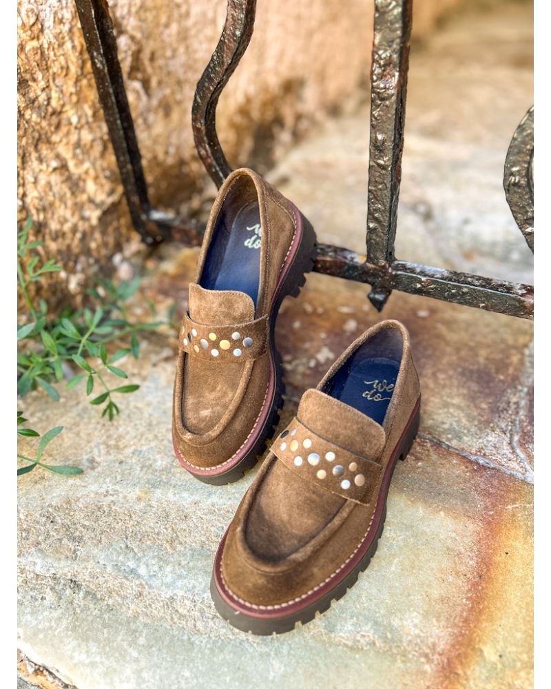 Mocassins nubuck marron et rivets - WEDO