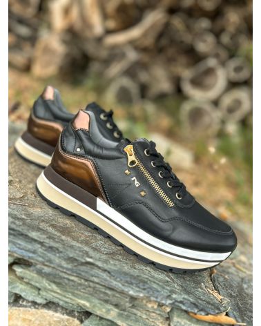 Baskets compensée noire et marron métal - NeroGiardini