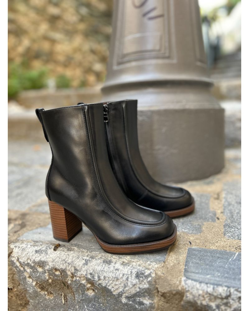 Bottines à talon bois et cuir noir - NeroGiardini