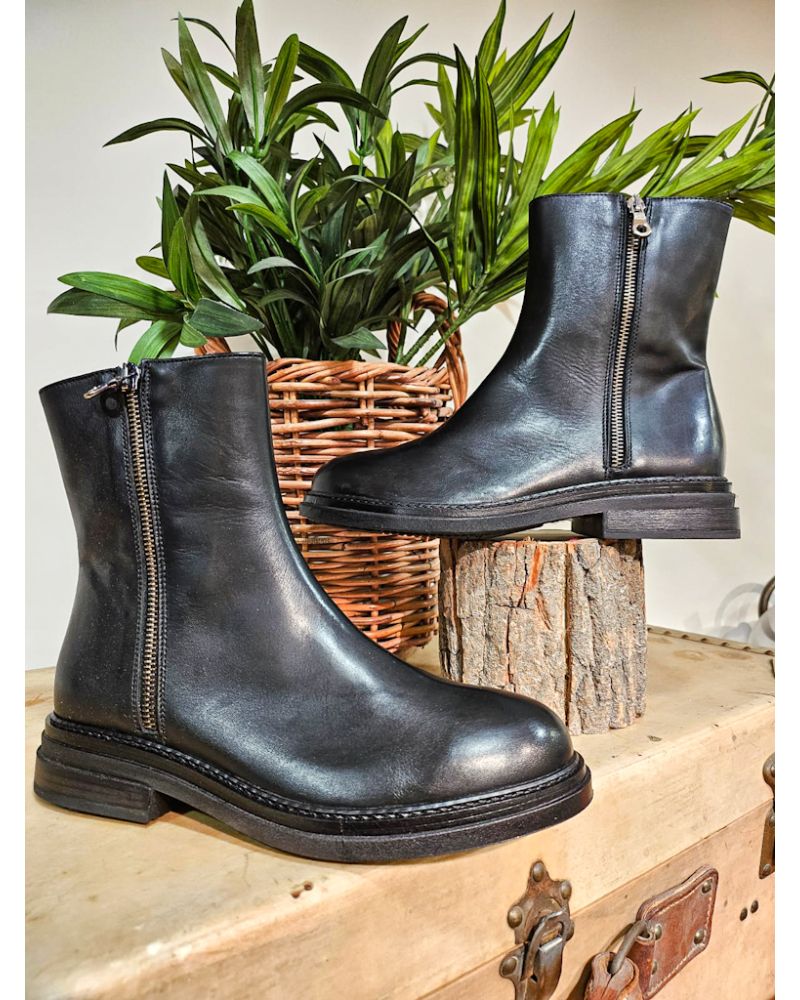 Bottines plates double zip noires - Kobra