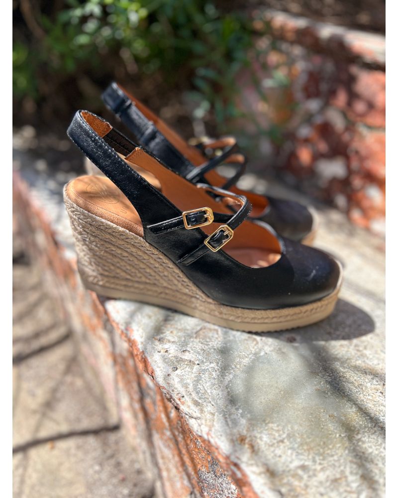 Compensés corde cuir noir Cyntia - UNISA