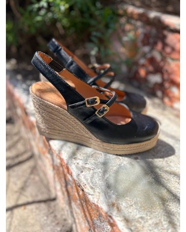 Compensés corde cuir noir Cyntia - UNISA