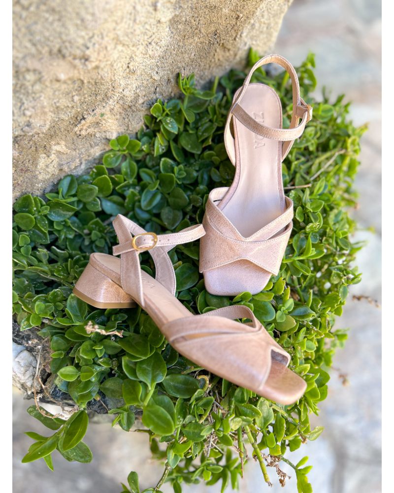 Sandales petit talon beige rosé - ZINDA