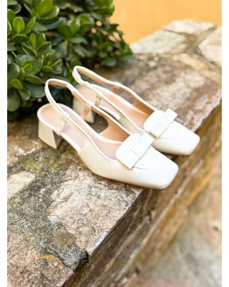 Escarpins noeud petit talon blanc - ZINDA