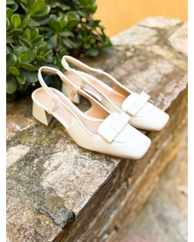 Escarpins noeud petit talon blanc - ZINDA