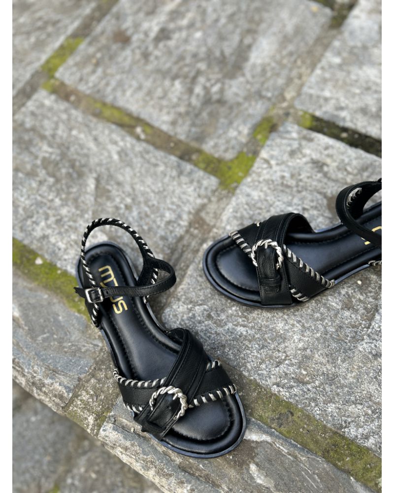Sandales cuir entrelacé  noir - MJUS