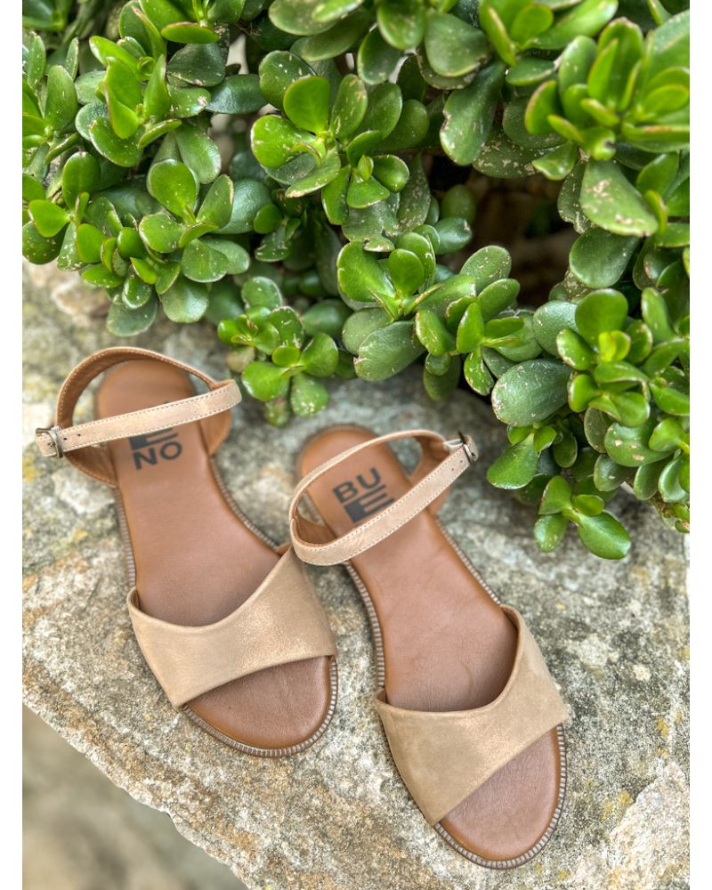 Sandales 1 bande beige irisé plate  - BUENO