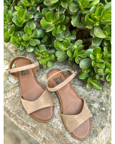 Sandales 1 bande beige irisé plate  - BUENO